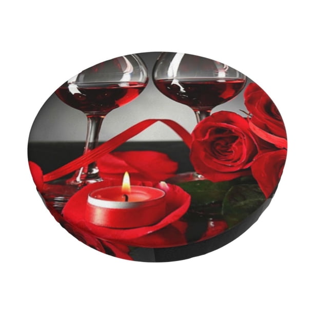 Disketp Red Wine Rose Funda Redonda para Taburete, Funda de Cojín para Silla de Bar Suave y Elástica-12 inch