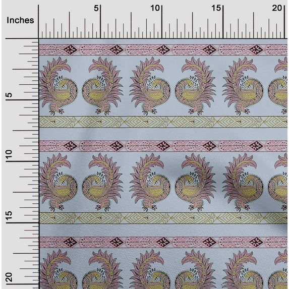oneOone Polyester Lycra Fabric Peacock Block Print Fabric By Yard 56 Inch Wide