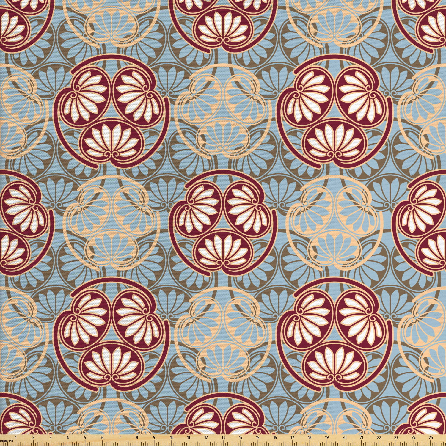 Japanese Fabric by The Yard, Oriental Flower Pattern with Traditional