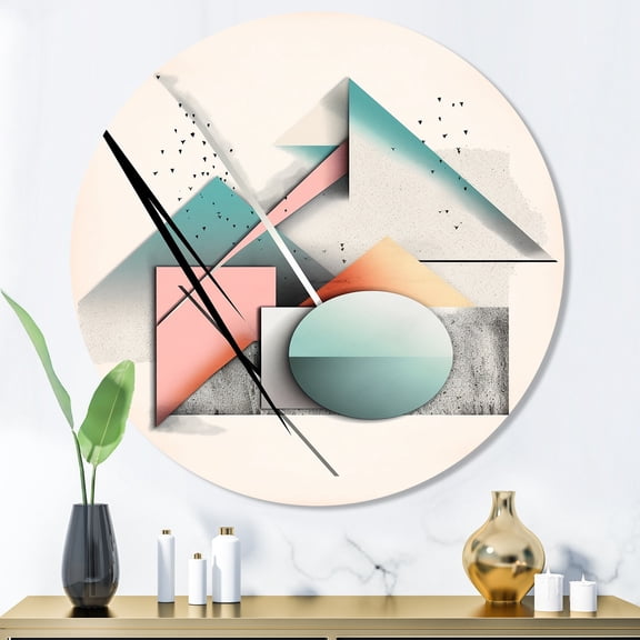 Designart "Pastel Mountains Mid-Century Dream III" Modern Geometric Metal Round Wall Art