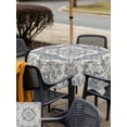 thumbnail image 4 of Outdoor Tablecloth with Umbrella Hole and Zipper, Beige Blue Boho Square Table Cloth 60x60 Inch Waterproof Tablecloth, Medieval Vintage Ethnic Floral Abstract Picnic Table Cover for Patio Camping, 4 of 7