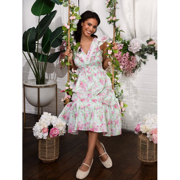 Simply Shabby Chic Women's Ruffle Floral Midi Dress, Sizes S-XXXL - Walmart  Business Supplies