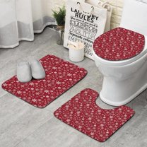 Red Christmas Snowflake Pattern Bathroom Rugs Sets 3 Piece,Toilet Cover Set,Absorbent Non Slip Bathroom Mats Sets with U-Shaped Contour Rug Toilet Rug Set