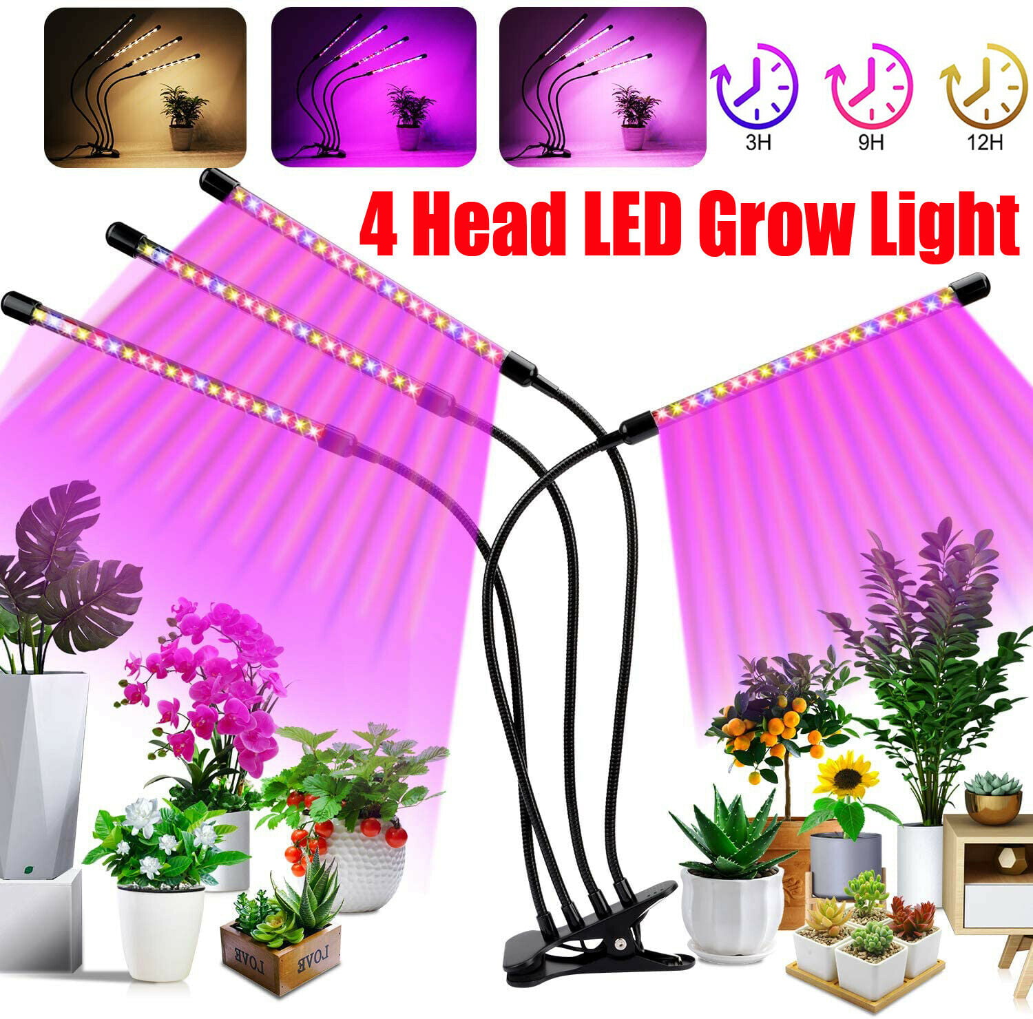 LED Grow Light Plant 2 Head Growing Lamp Lights for Indoor Plants Hydroponics US 