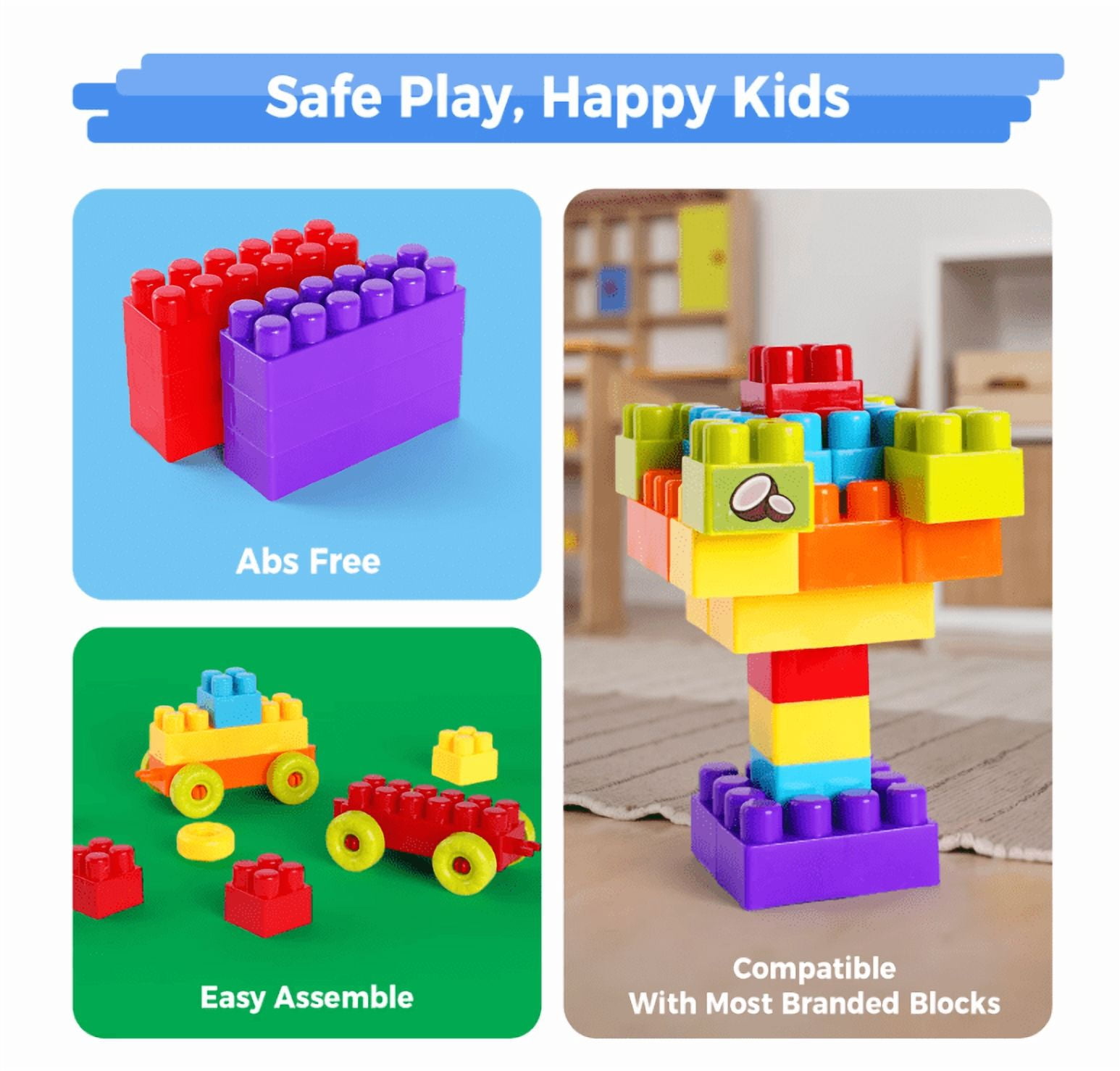 Large Classic Building Blocks Set for Kids Toddlers, Basic STEM Educational Building Bricks Kit, Safe Creative Toys Birthday Gift for Age 3+（370 Pcs）