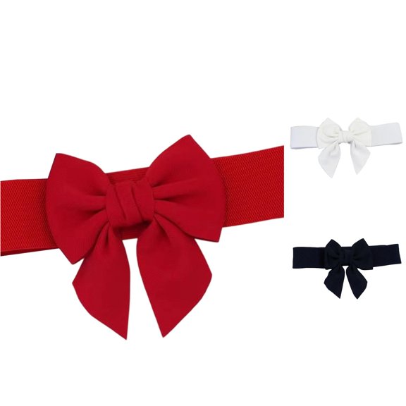 Women Big Bow Elastic Waist Belt, Stretchy Wide Waist‑band Decorative Sash for Dress, Coat and Down Jacket