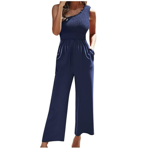 YUNAFFT Yoga Pants for Women Clearance Plus Size Women's Fashion Solid Single Shoulder Strap Sleeveless Packets Jumpsuit