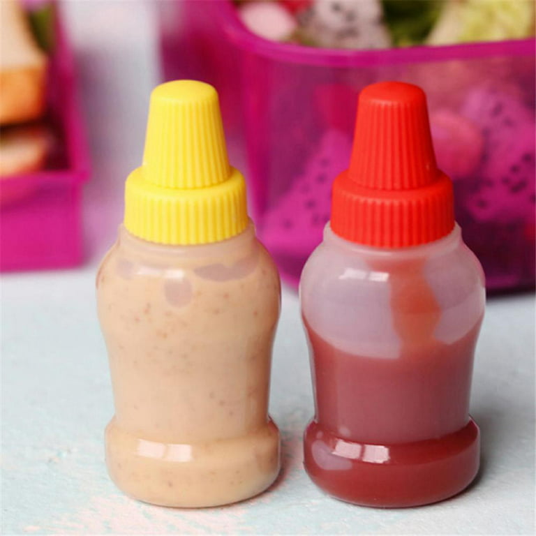 ZAYOIZY 4pcs Mini Condiment Squeeze Bottles 25ml Honey/Ketchup/Soy Sauce/Salad Dressing Dispensers Squeezable Jars Containers Plastic Portable
