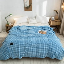 JeashCHAT Flannel Fleece Bed Blanket , Soft Lightweight Checkered Throw Blanket, 59x78.75 Inches, Blue