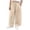 Beige, variant on Girls Elastic Waist Slanted Line Pants Casual Wide Leg Trousers Loose Cut With Side Pockets For School And Outdoor