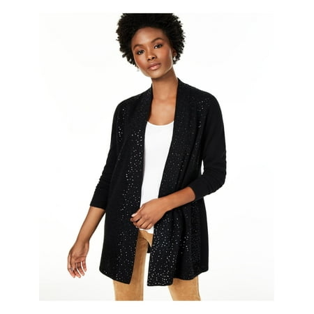 CHARTER CLUB Womens Black Sequined Long Sleeve Open Cardigan Sweater Petites PP