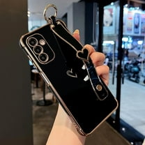 Samsung Galaxy A14 5G Case with Kickstand,Luxury Cute Plating Edge Love Hearts Pattern Wrist Strap Finger Holder for Girls Women,Soft Shockproof Cover for Galaxy A14 6.6",Black