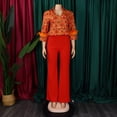 thumbnail image 4 of AURA Plus Size 2 Piece Pant Set Printed Long Sleeve Top Tie Waist Wide Leg Pants Elegant Fall Outfit, 4 of 11