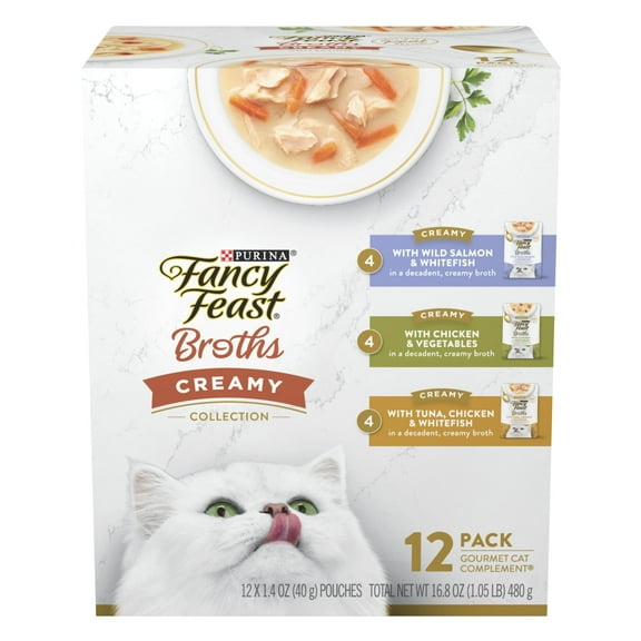Purina Fancy Feast Broths Cat Food, Wet Cat Food, Creamy Collection, 1.4 oz Tubs (12 Pack)