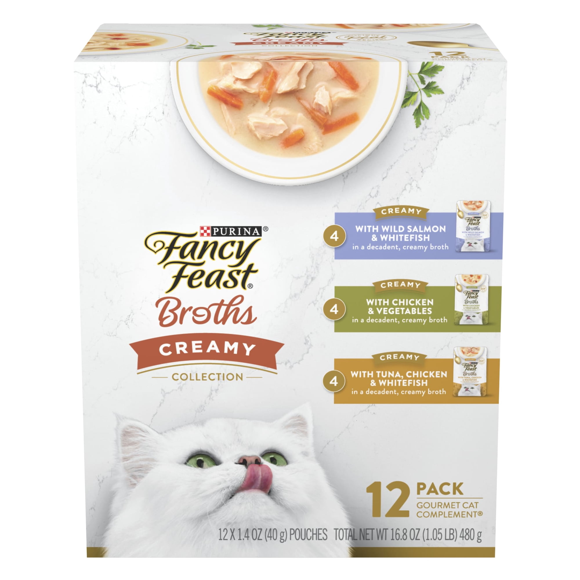 Purina Fancy Feast Broths, Wet Cat Food, Creamy Collection, 1.4 oz Tubs, 3 Pack