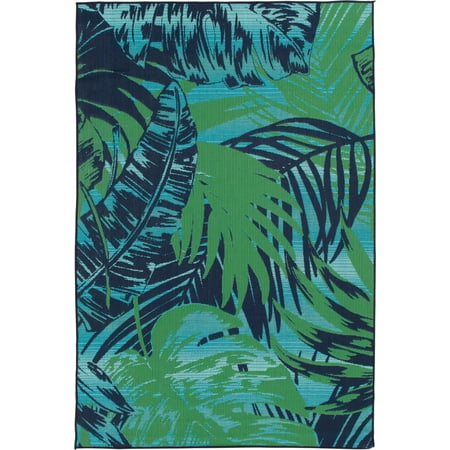 Mainstays 6'5" x 9'5" Blue Palm Indoor Outdoor Area Rug ...