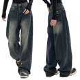 thumbnail image 2 of IDALL Wide Leg Pants Woman Baggy Jeans Women High Waisted Slimming Straight Tube Loose American Retro High Street Denim Casual Wide Leg Pants Lounge Pants Women High Waisted Pants Blue L, 2 of 9
