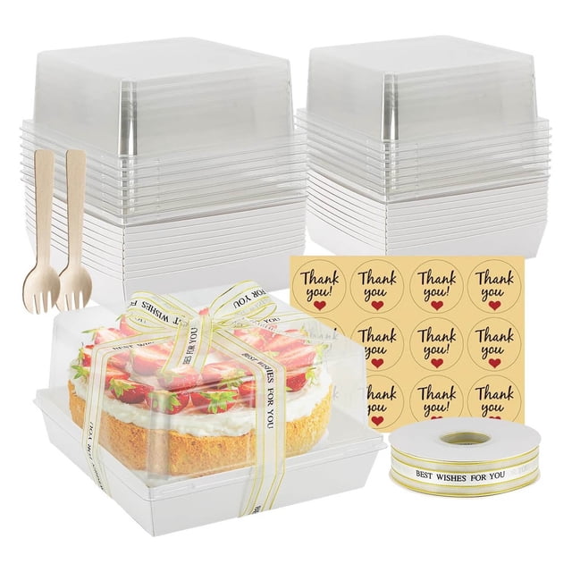 Cajas de papel para charcutería con tapas transparentes paquete de cajas grandes para pasteles cajas desechables para panadería (25, Blanco)