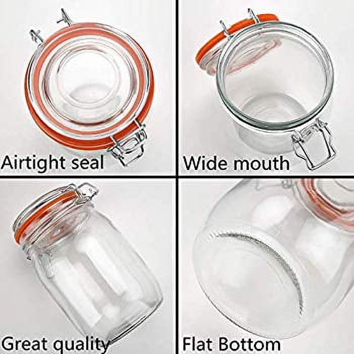 Glass Jars With Airtight Lids,Encheng 16 oz Glass Jars With Leak Proof  Rubber Gasket,Wide Mouth Mason Jars With Hinged Lids For Kitchen