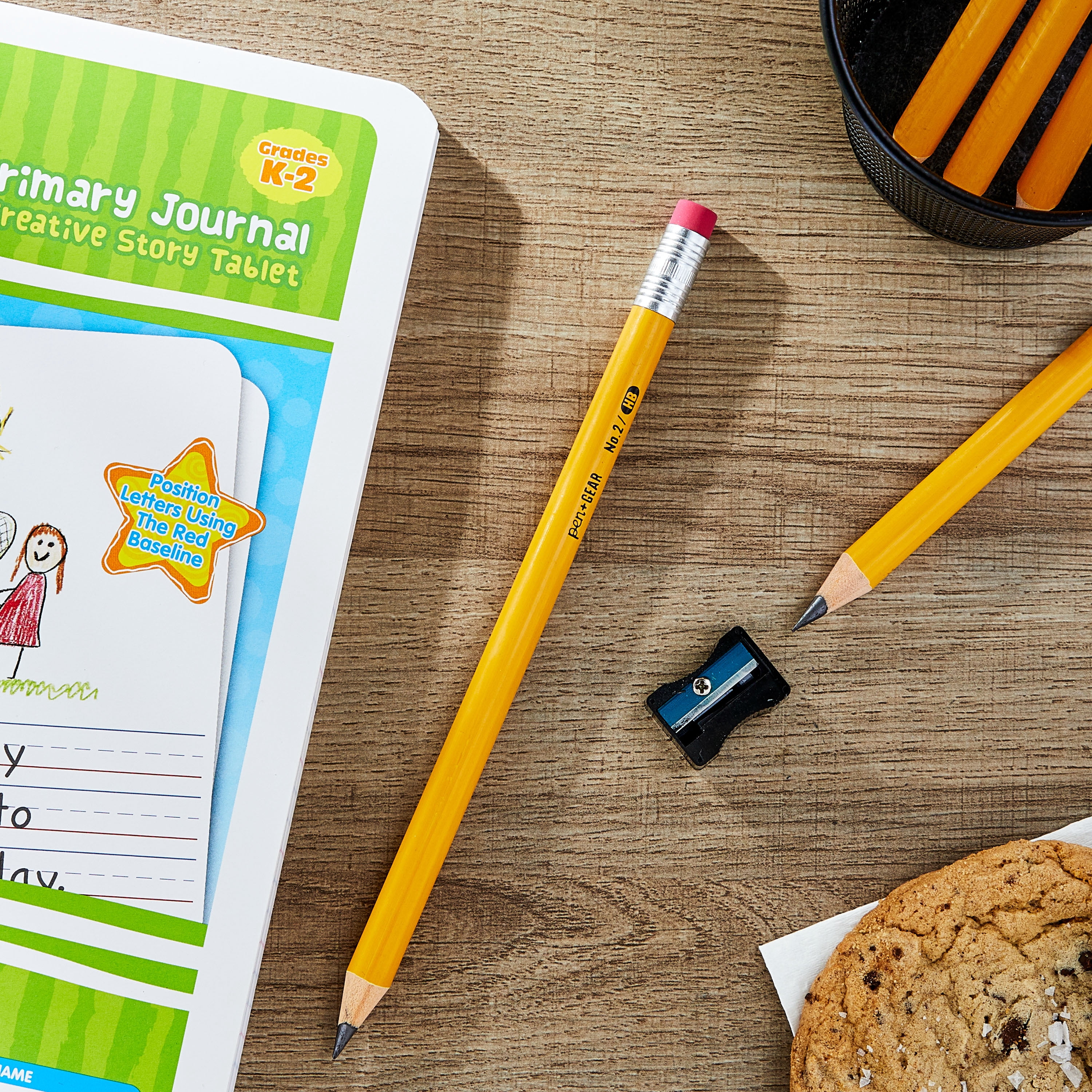 Pen+Gear #2 HB Sharpened Learner Pencils with Jumbo Sharpener, 5 Count – Yellow, Beginner-Friendly