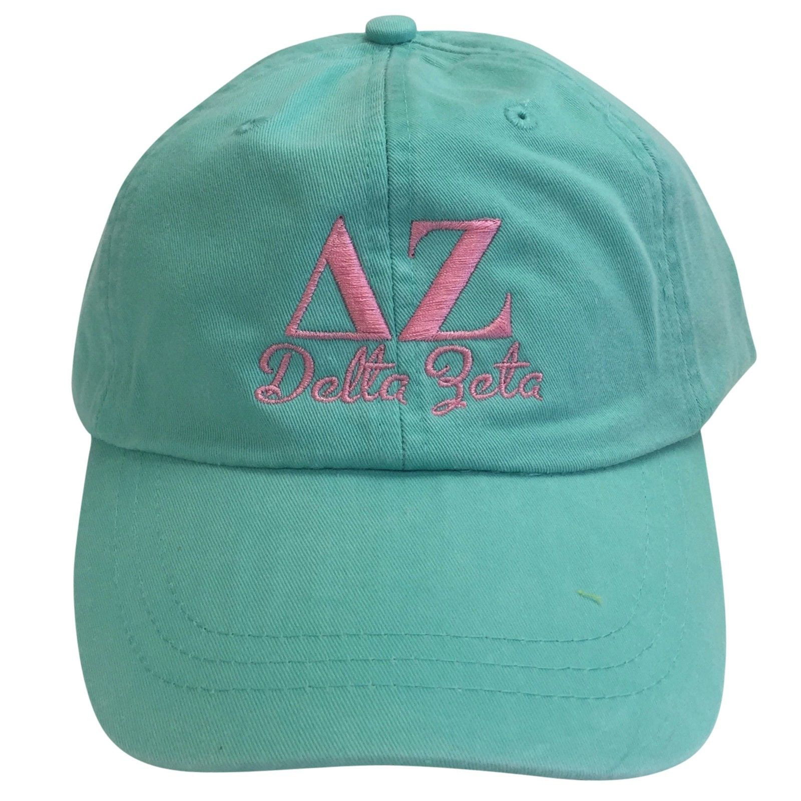 Delta Zeta Script Design Coral Baseball Hat with Sea Foam Thread