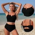 thumbnail image 4 of Levmjia Women's Bikini Set V-Neck Suspender Adjustable Tummy Control Solid Color Swimsuit High Waisted Beach Vacation Pool Party Summer, 4 of 4