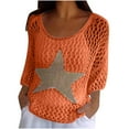 thumbnail image 2 of Fznquz Orange Tee Shirts Womens 3/4 Length Sleeve Crew Neck Knit T Shirt Casual Hollow Out Graphic T Shirts,L, 2 of 6
