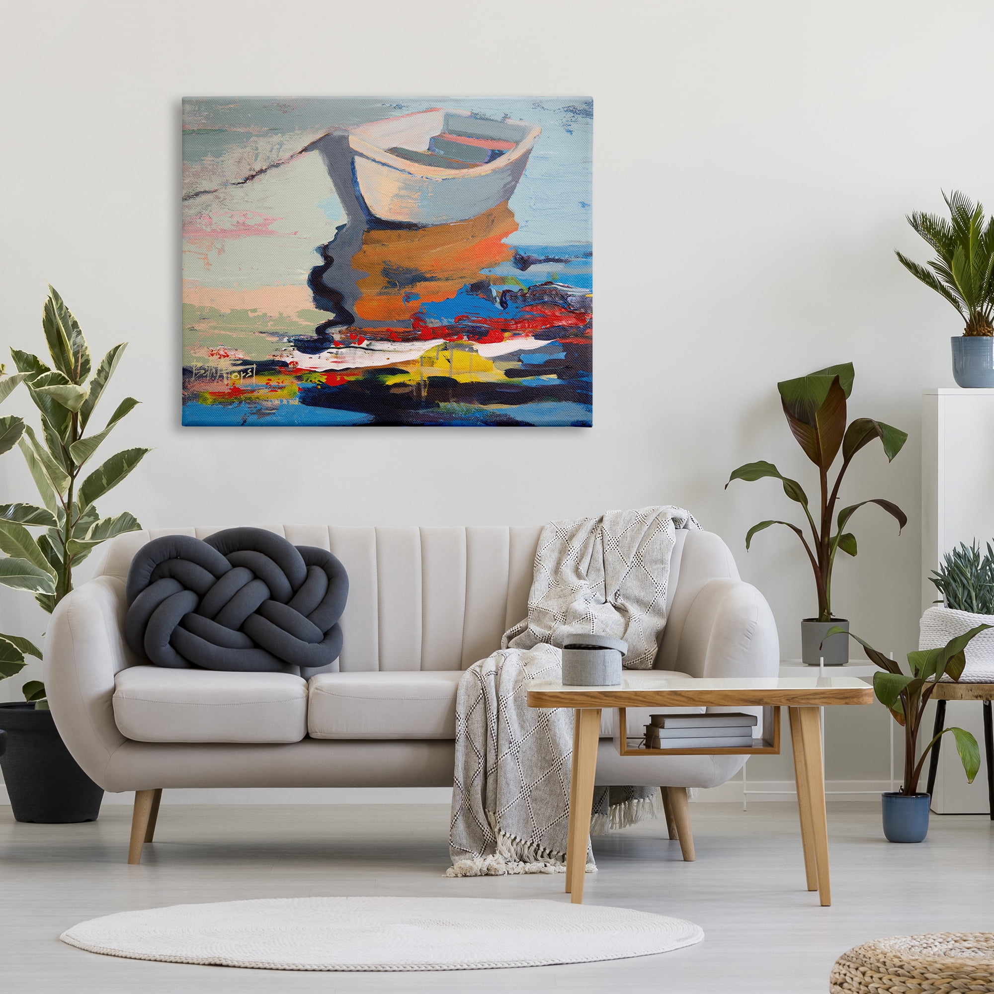 Stupell Industries Simple Rowboat Reflection in Abstract Lake Water Abstract Painting Gallery Wrapped Canvas Print Wall Art, 36 x 48