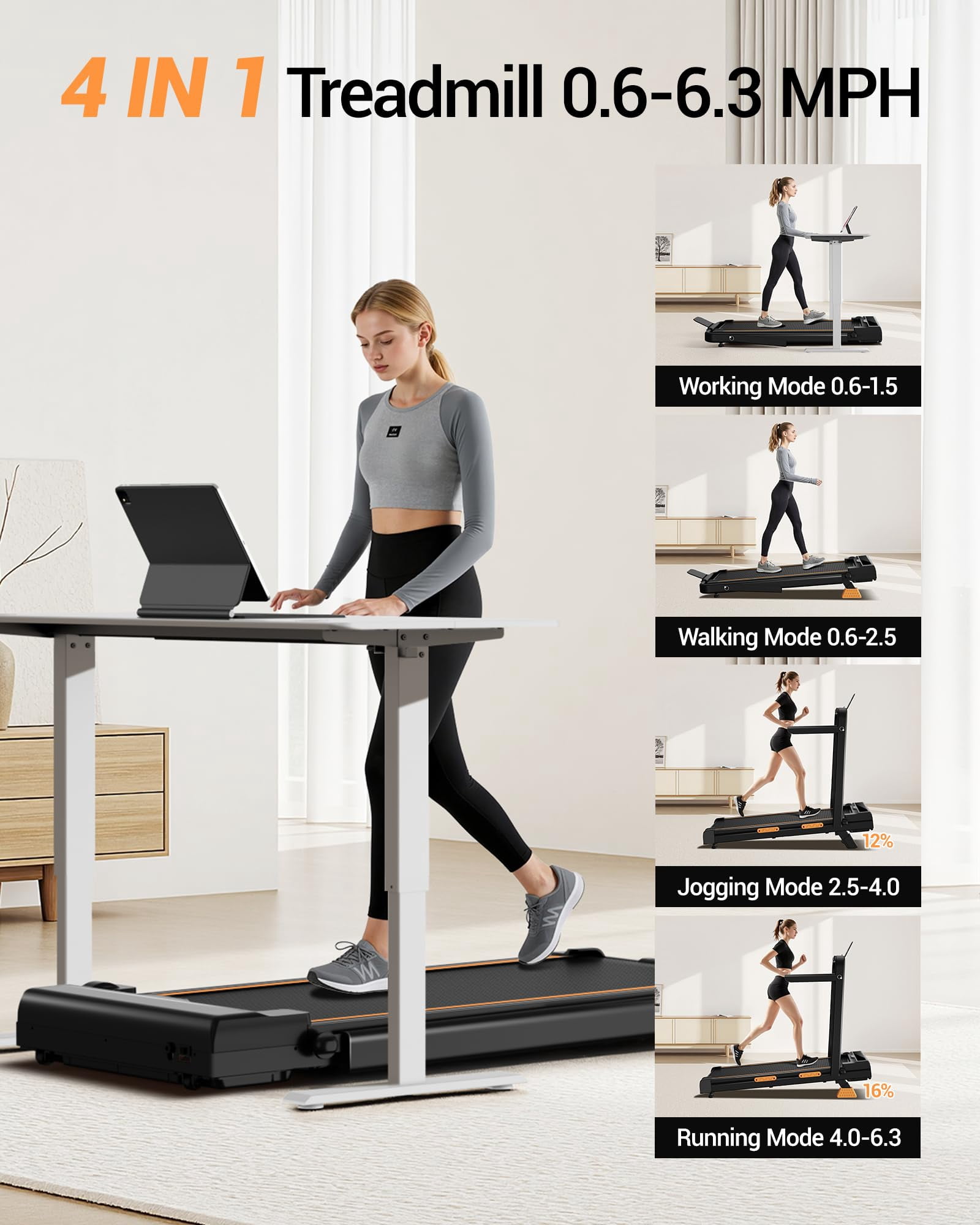 14% Incline Walking Pad Treadmills for Home Small, 4-in-1 Under Desk Treadmill with Handles, Foldable Treadmill with 2.5 HP Quiet Brushless