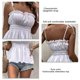 thumbnail image 3 of Camisola fruncida con hombros anudados para mujer, blusa sin mangas ajustada informal con ribete de volantes de Color puro, 3 of 7