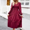 thumbnail image 3 of Vestido de manga farol para mujer Vestido suelto de cintura alta Jersey elegante Vestido largo fluido Hugtrwg Para estrenar, 3 of 7