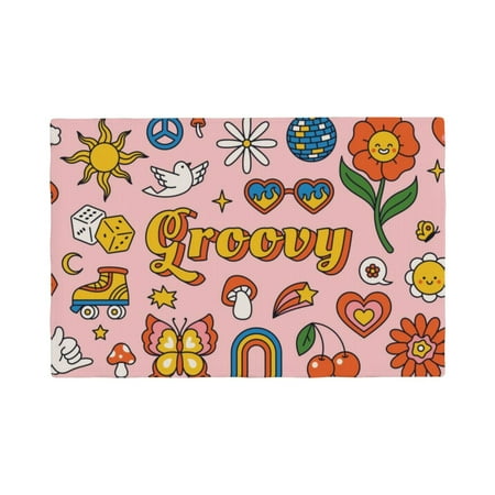 

Placemats Set of 4 Retro 70s Hippie Place mats for Dining Table Indoor/Outdoor Cute Heat Resistant Washable Table Mats(18 x 12 )