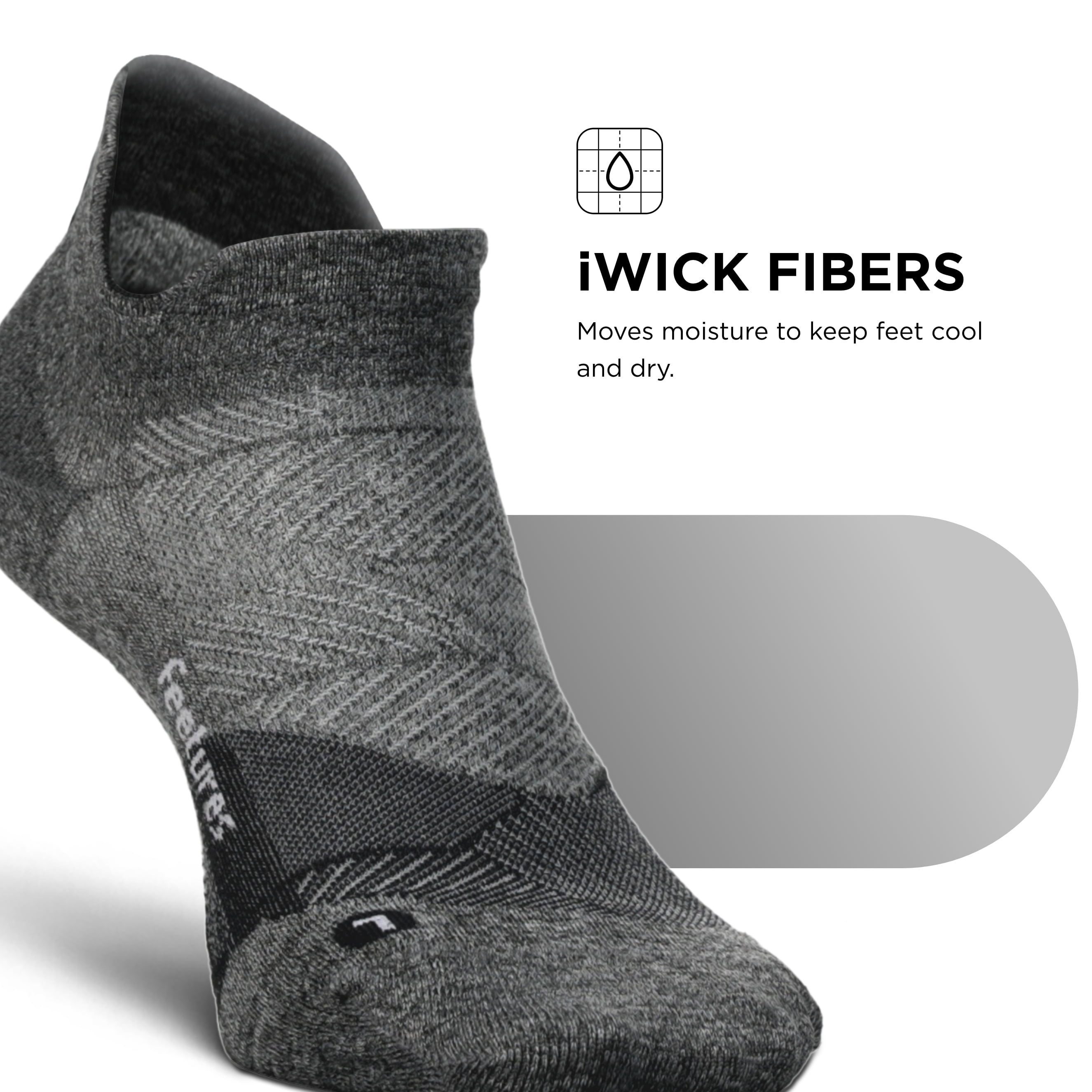 Feetures Elite Ultra Light Cushion Ankle Socks - Sport Sock with Targeted Compression - New Gray, S (3 Pair)