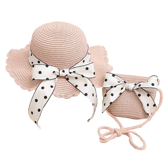 Sombrero de 56-58cm de circunferencia, sombrero de paja con lazo y cordones para mujer, sombrero para el sol, sombrero de playa y conjunto de bolsa de paja