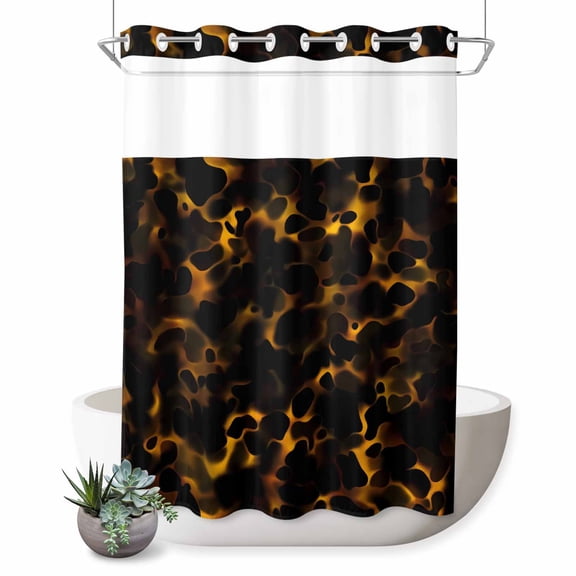 No Hook Shower Curtain, Black Yellow Orange Shower Curtains for Bathroom with See Through Top Window, Minimalist Abstract Art Waterproof & Washable Bath Curtain Extra Long 72"x84"