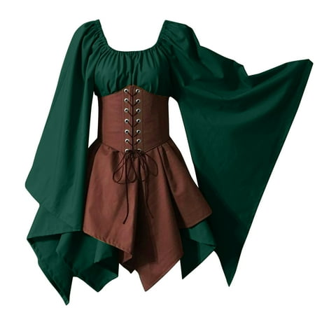 

Womens Dresses For Womens Trumpet Sleeve Irish Shirt Dress With Corset Traditional Dress Women M Gothic Retro Long Sleeve Corset Dress