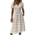 thumbnail image 5 of Minjewel Women's Striped V-Neck Short Sleeve Breton Top Shift Mini Dress - Summer Casual Beach Outfit, Loose Flowy Party Dress, Comfy Vacation Outfit,Multicolor,M, 5 of 6
