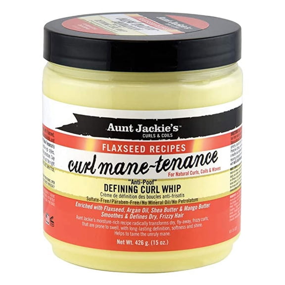 Aunt Jackie's Flaxseed Recipes Curl Mane-Tenance Anti-Poof Defining Curl Whip, Smoothes and Defines Dry, Frizzy Hair for Natural Curls, 15 oz