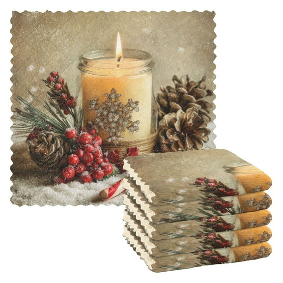 6 Pieces of Kitchen Towels 11x11Inch Kitchen Dish Cloths Kitchen Dish Towels Reuseable Cleaning Cloths Christmas Candle