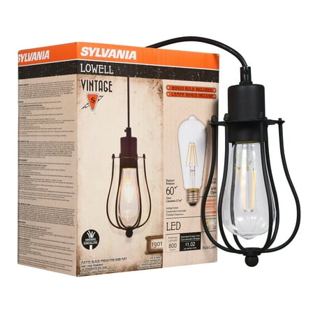 SYLVANIA Lowell Cage Vintage Black Fixture, Single Pendant Light, One Light