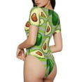 thumbnail image 3 of KLL Women 's Crew Neck Bodysuit Jumpsuits Avocado Green Striped Print Short onesies Stretch T Shirts, 3 of 7