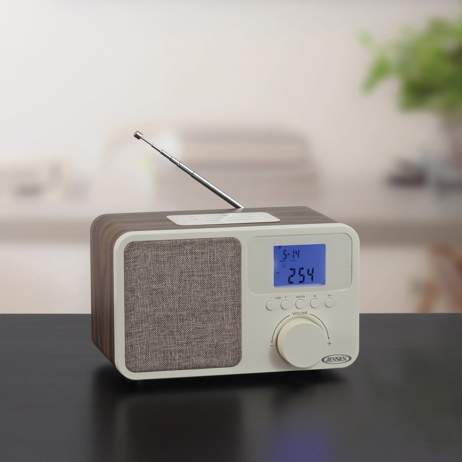 JENSEN JCR-315 Digital AM/FM Dual-Alarm Clock Radio with Wood Cabinet, JCR-315