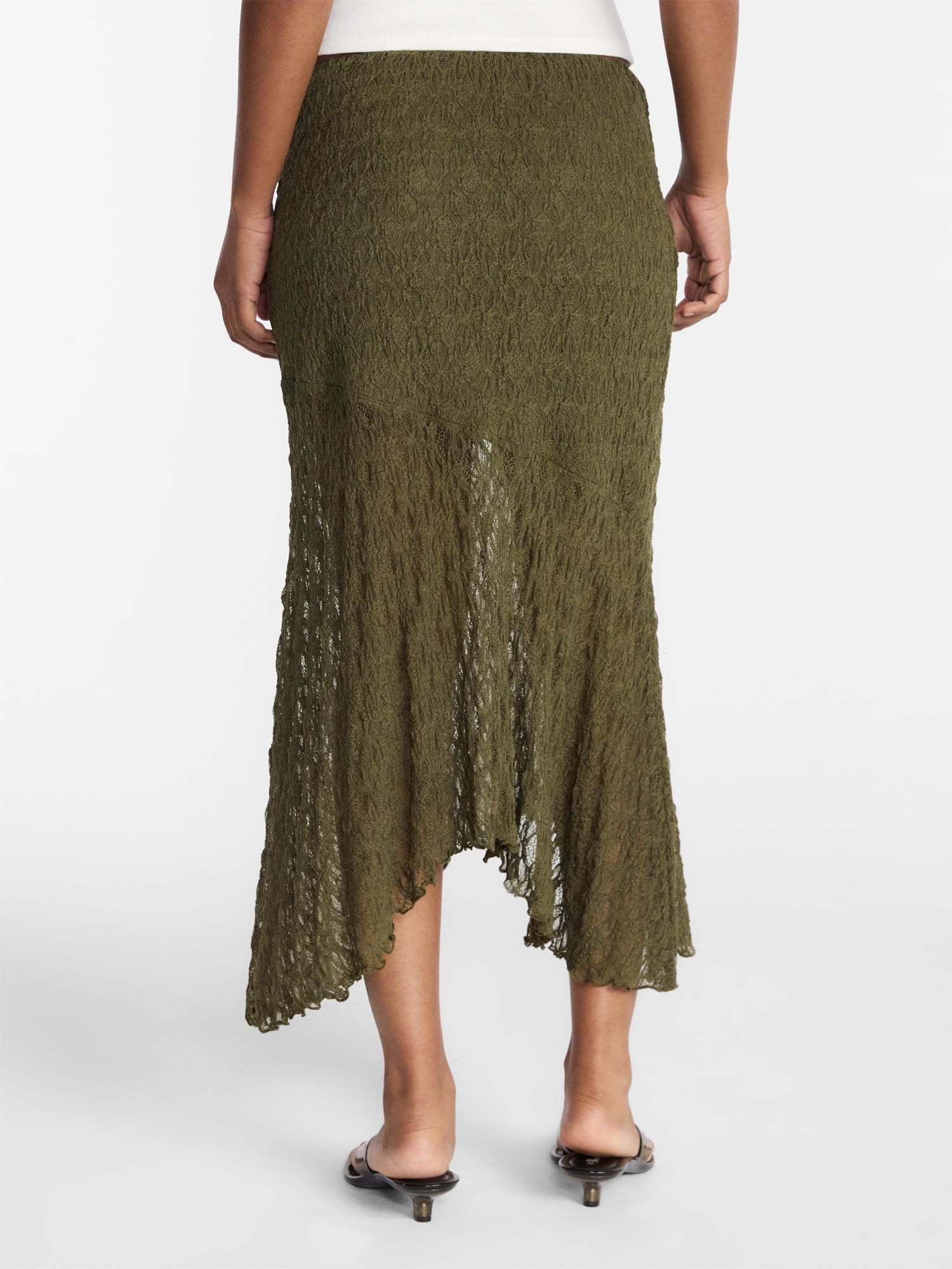 No Boundaries Asymmetrical Lace Midi Skirt, Women's XXS-XXL