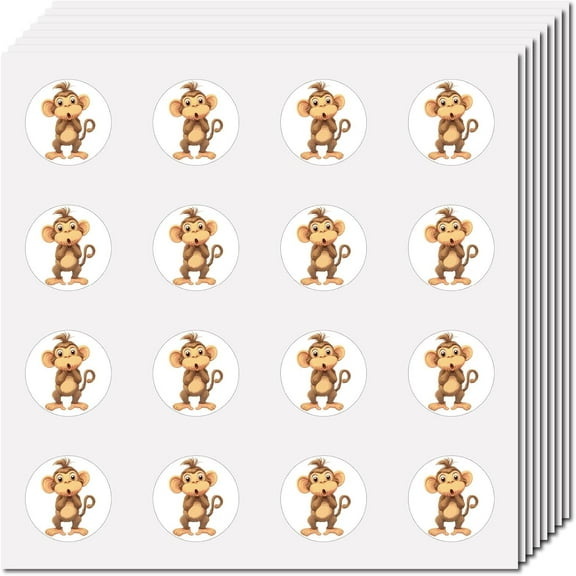 1set 128 Pcs Monkey Stickers Animal Cartoon Animal Sticker Small Round Teacher Reward Waterproof Self-adhesive Decors Scrapbook Crafts for Dairy Laptop Water Bottle Skateboard Notebook 2.5x2.5cm