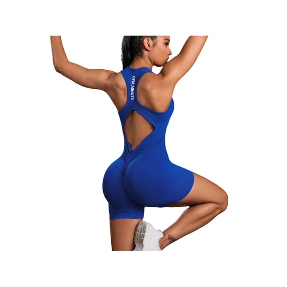 Sports Yoga Jumpsuits Women one Piece Bodysuits High Stretchy Rompers Ropa enterizo Deportiva Mujer Gym Tracksuit Sexy Yoga Bodysuits Workout Backless One Piece Tummy Control Sleeveless Lake blue S