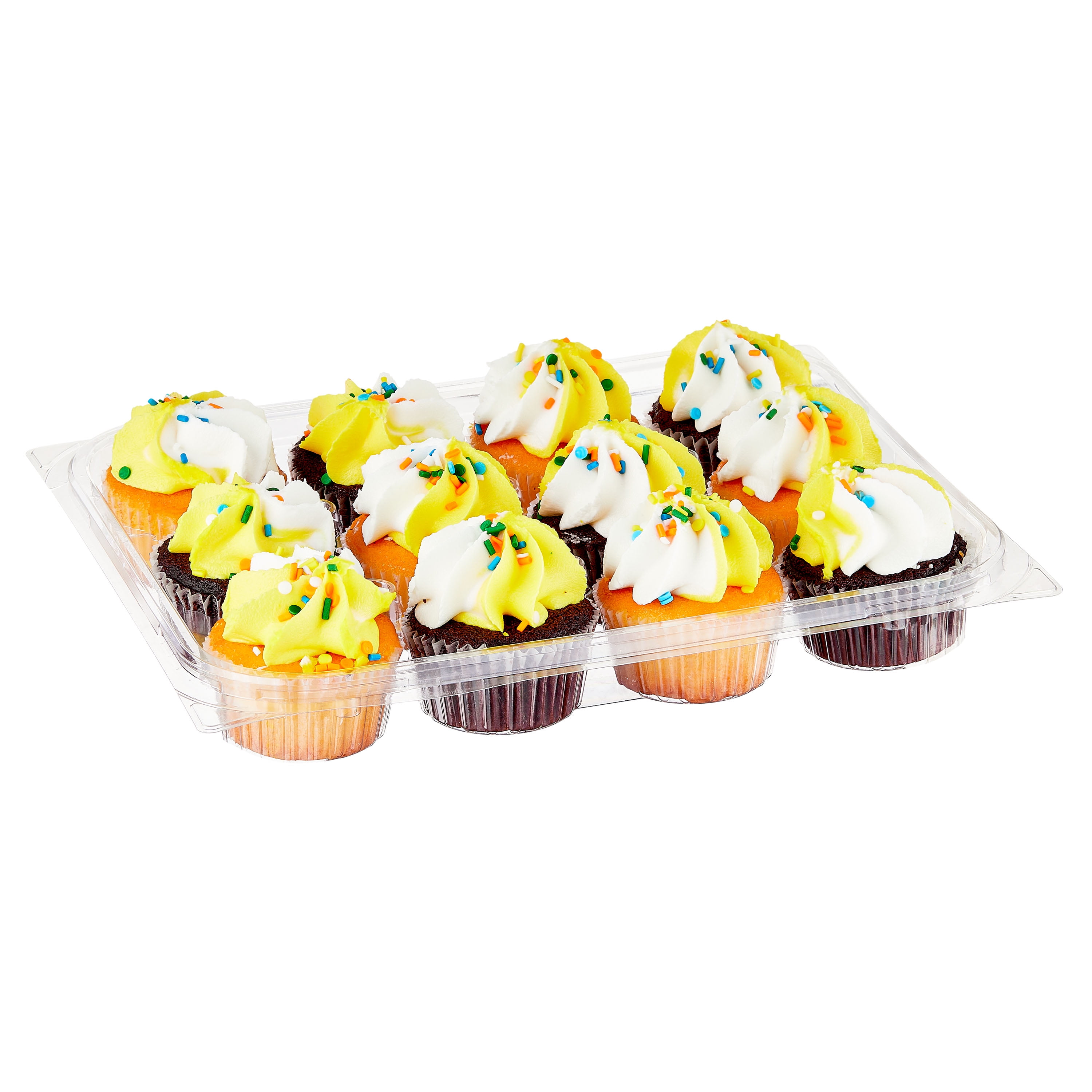Freshness Guaranteed Chocolate and Vanilla Cupcakes with Yellow and White Icing and Sprinkles, 26.2 oz, 12 Count