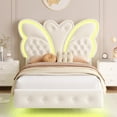 thumbnail image 4 of Homfa Twin Size Velvet Upholstered Bed with LED Lights, Floating Platform Bed Frame with Butterfly Crystal Button Tufted Headboard, Beige, 4 of 7