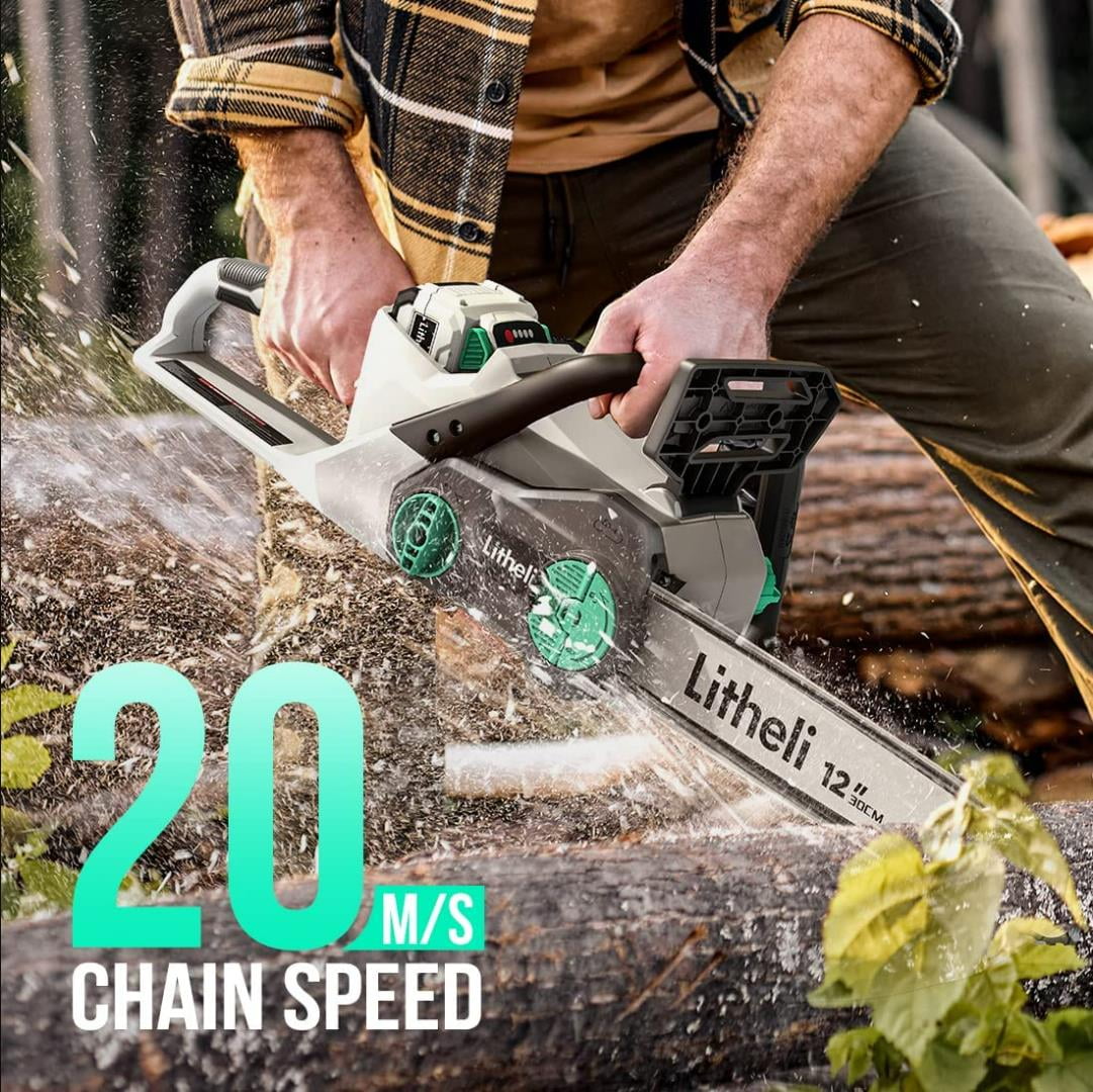 Litheli 40V 12" Cordless Chainsaw, Battery Chainsaw with 2.0Ah Battery and Charger Included