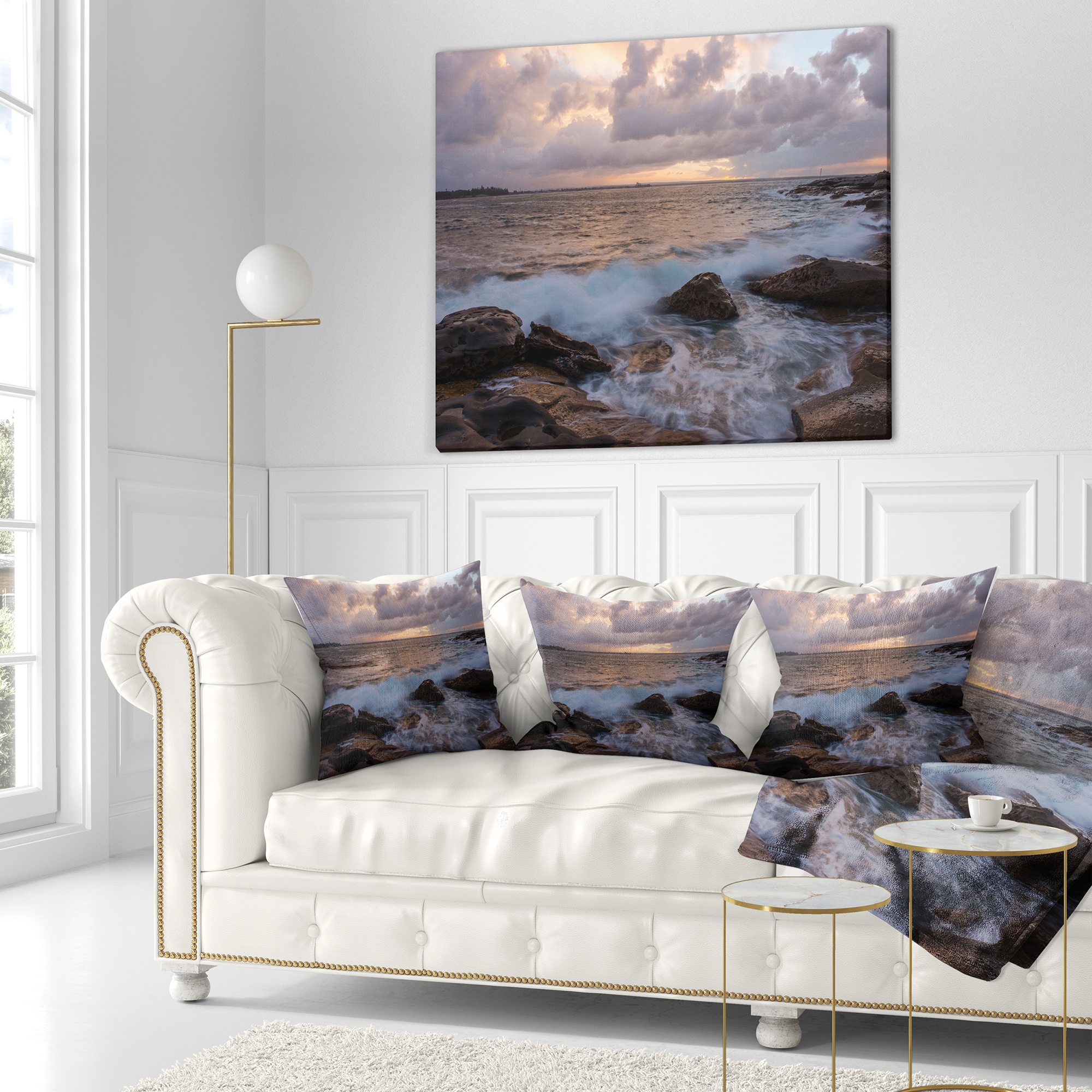 Designart Cloudy Sky and Stormy Waves in Sydney - Seashore Throw Pillow - 16x16