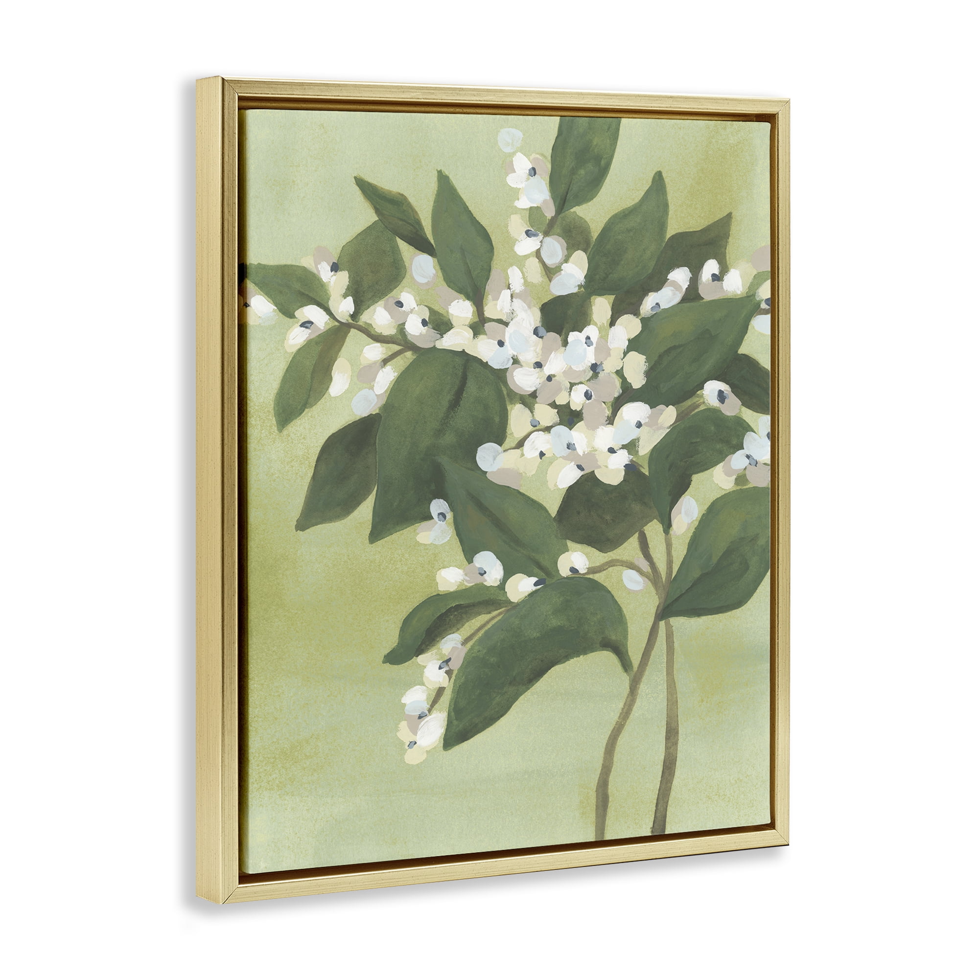 Stupell Industries Verdant Branch Bloom Gold Framed Floater Canvas Wall Art, design by June Erica Vess